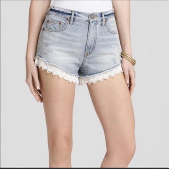 Free People Distressed Lace Jean Shorts 